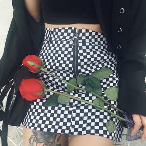 Zipper Ring Checkerboard Mini Skirt 1