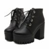 Black High Heels Lacing Platform Ankle Boots