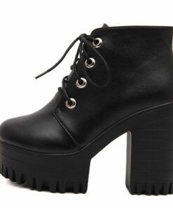 Black High Heels Lacing Platform Ankle Boots 2