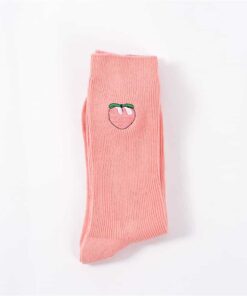 Fruits Embroidered Socks Peach