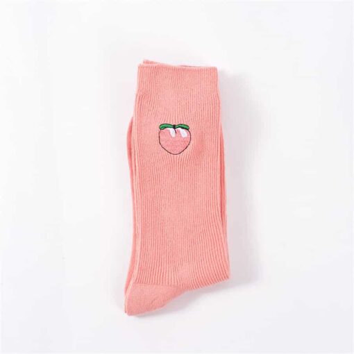 Fruits Embroidered Socks Peach