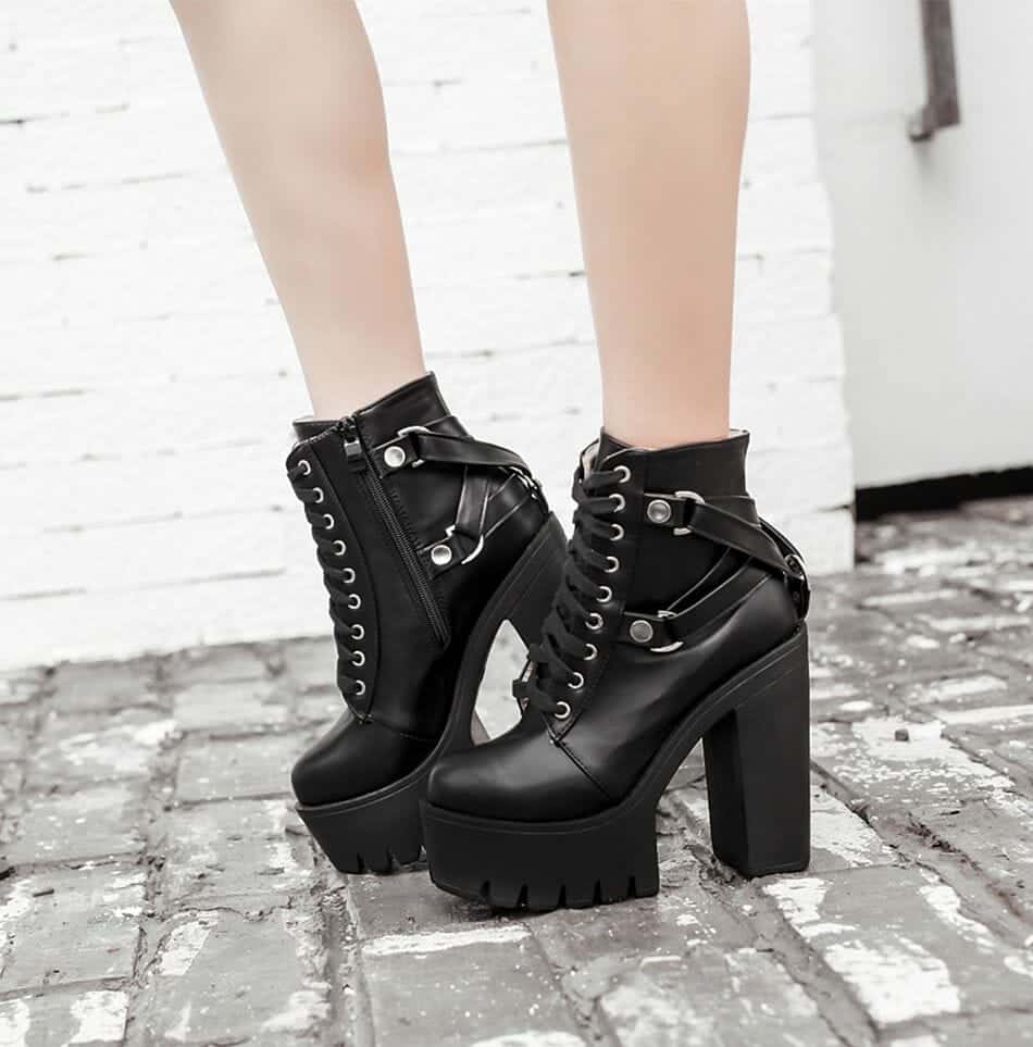 Cheap Lace Up Women Boots Platform Buckle Boot Winter Shoes Thick Heel With  Zipper Ankle Strap Black Suede | Joom
