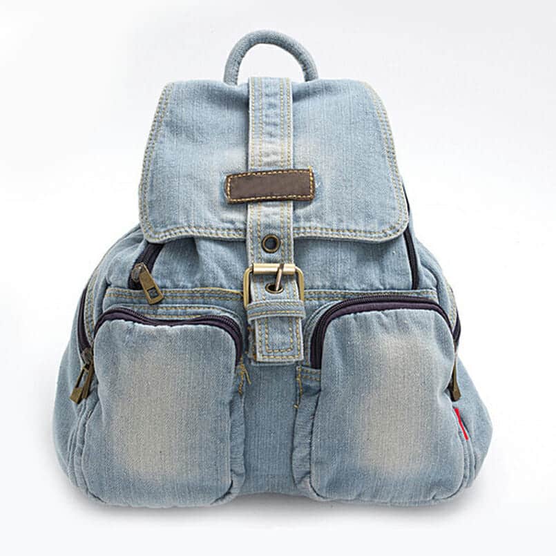Denim Womens Backpack School Backpack With Stickers Vintage Denim Blue –  iwalletsmen