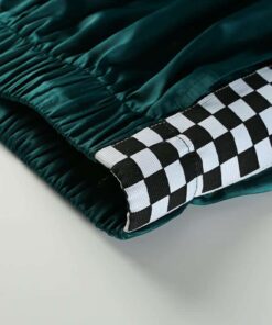 Checkerboard Green Sweatpants Stripes Close Up
