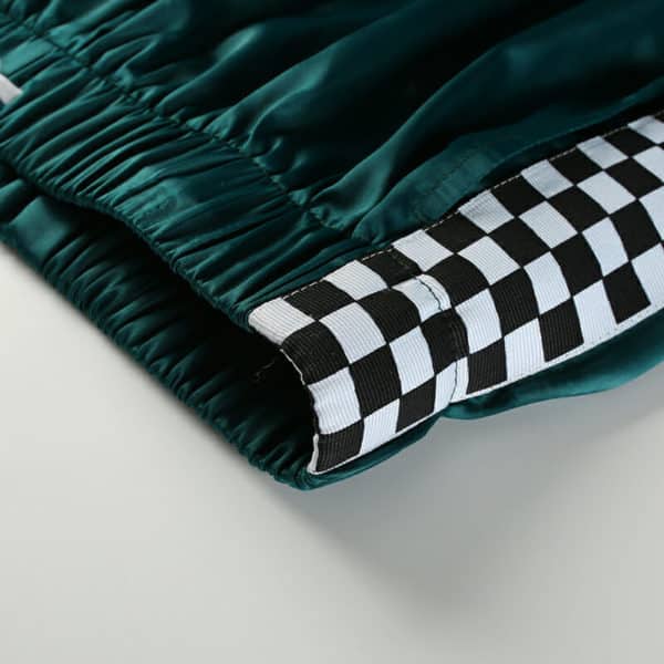 Checkerboard Green Sweatpants Stripes Close Up