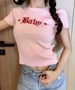 Embroidered “Baby” Heart Top