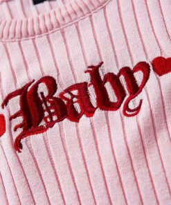 Embroidered “Baby” Heart Top Close up