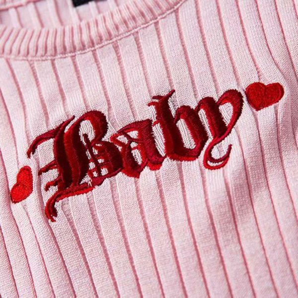 Embroidered “Baby” Heart Top Close up
