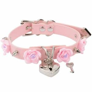 Roses Choker with Heart Lock Pink