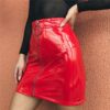 High Waist Vegan Leather Mini Skirt with Zipper