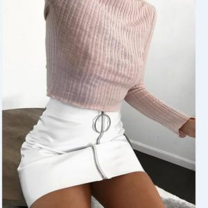 High Waist Vegan Leather Mini Skirt with Zipper 2