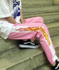 Elastic Flame Printed Pants Pink