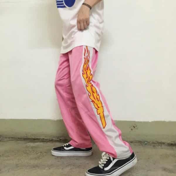 Elastic Flame Printed Pants Pink 3