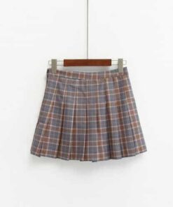 High Waist Plaid Skirt Brown