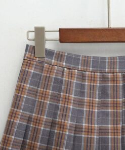 High Waist Plaid Skirt Brown Details