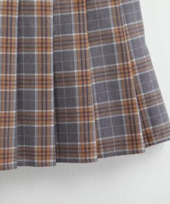 High Waist Plaid Skirt Brown Details 3