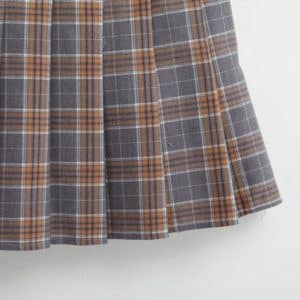 High Waist Plaid Skirt Brown Details 3
