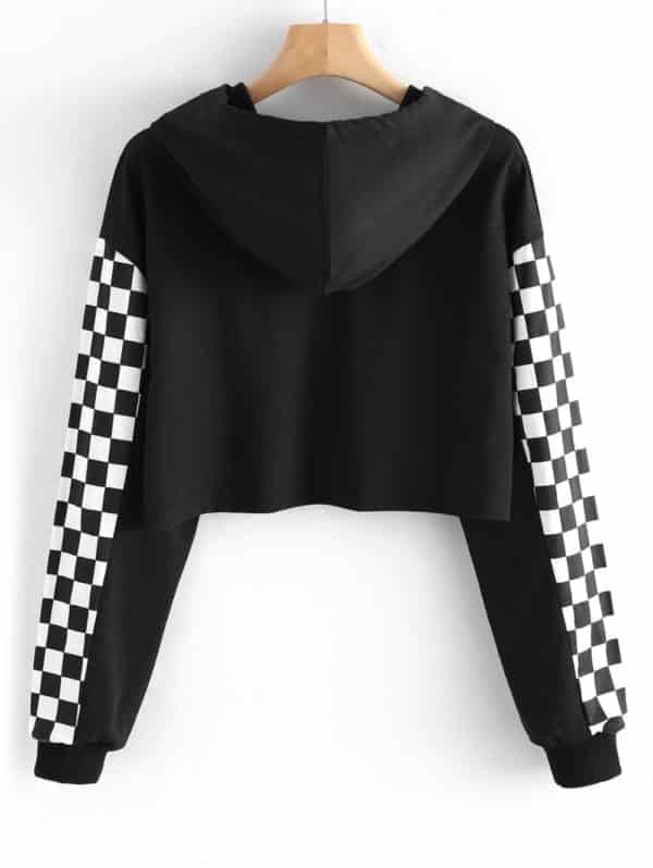Checkerboard Sleeves Cropped Sweatshirt 3