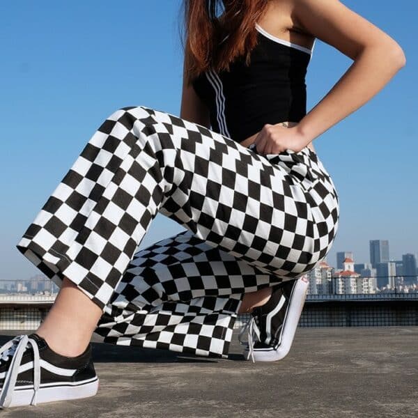 Checkerboard High Waist Plaid Trousers