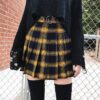 High Waist Gold & Black Plaid Mini Skirt
