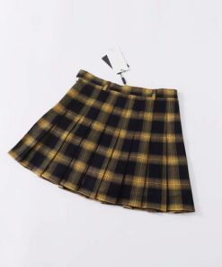 High Waist Gold & Black Plaid Mini Skirt Gold