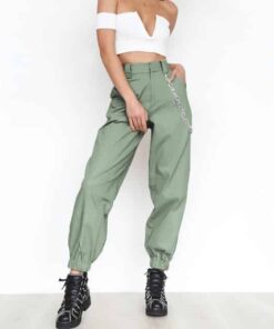 High Waist Sweatpants with Chains Green