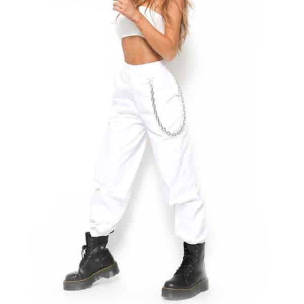 High Waist Sweatpants with Chains White