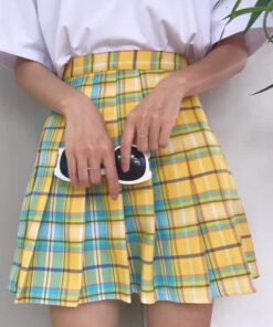 Rainbow Plaid Skirt Yellow
