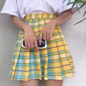 Rainbow Plaid Skirt Yellow
