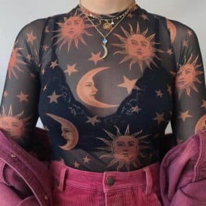 Sun & Moon Printed Mesh Top