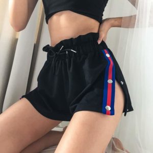 High Waist Split Shorts with Side Buttons 1