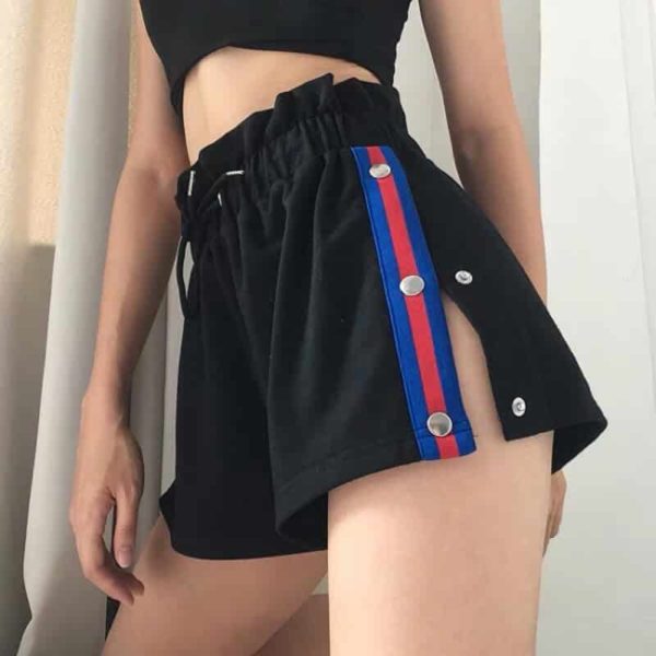 High Waist Split Shorts with Side Buttons