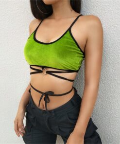 Sleeveless Green Lace-Up Tank Top