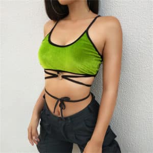 Sleeveless Green Lace-Up Tank Top