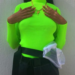 Neon Ribbed Turtleneck Sweater
