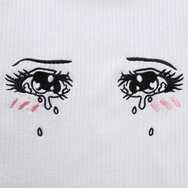 Anime Crying Eyes Crop Top close up
