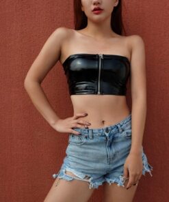 Faux Leather Tube Top with Zipper 3