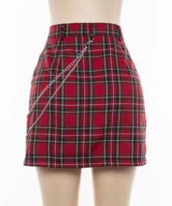 Plaid Mini Skirt with Chains Back