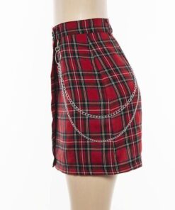Plaid Mini Skirt with Chains Side