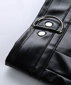 Rivet Pleated Black Skirt with Metal Ring Chain Details Belt