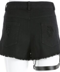 Distressed High Waist Shorts with Garter Full Back