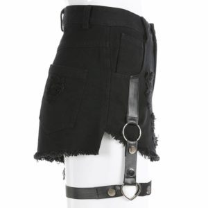 Distressed High Waist Shorts with Garter Full Side