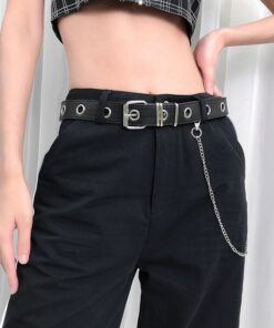 Faux Leather Belt with Chain 2