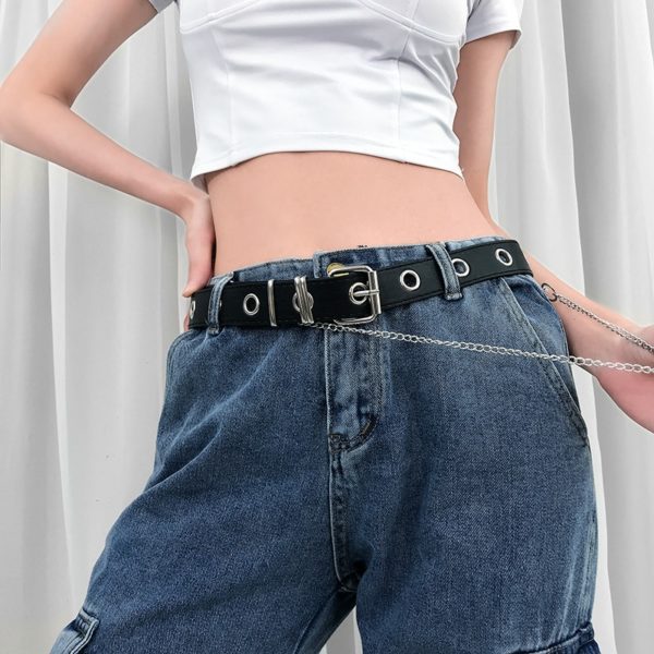Faux Leather Belt with Chain 3