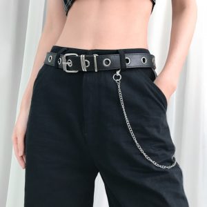 Faux Leather Belt with Chain