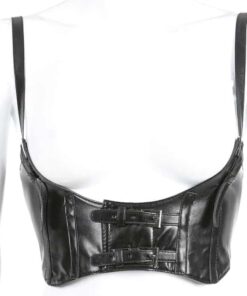 Faux Leather Buckles Corset