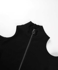 Long Sleeve Bodysuit with Ring Zipper Black Details