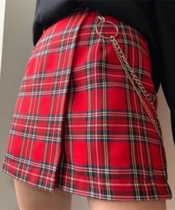 Plaid Mini Skirt with Chains