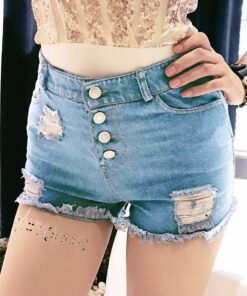Ripped Denim Shorts with Ring Zipper 3