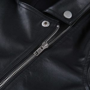 Vegan Leather Cropped Biker Jacket Details 2